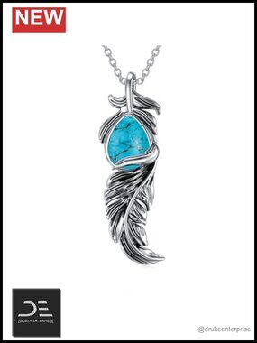 925 Sterling Silver Turquoise Feather Pendant Necklace Women